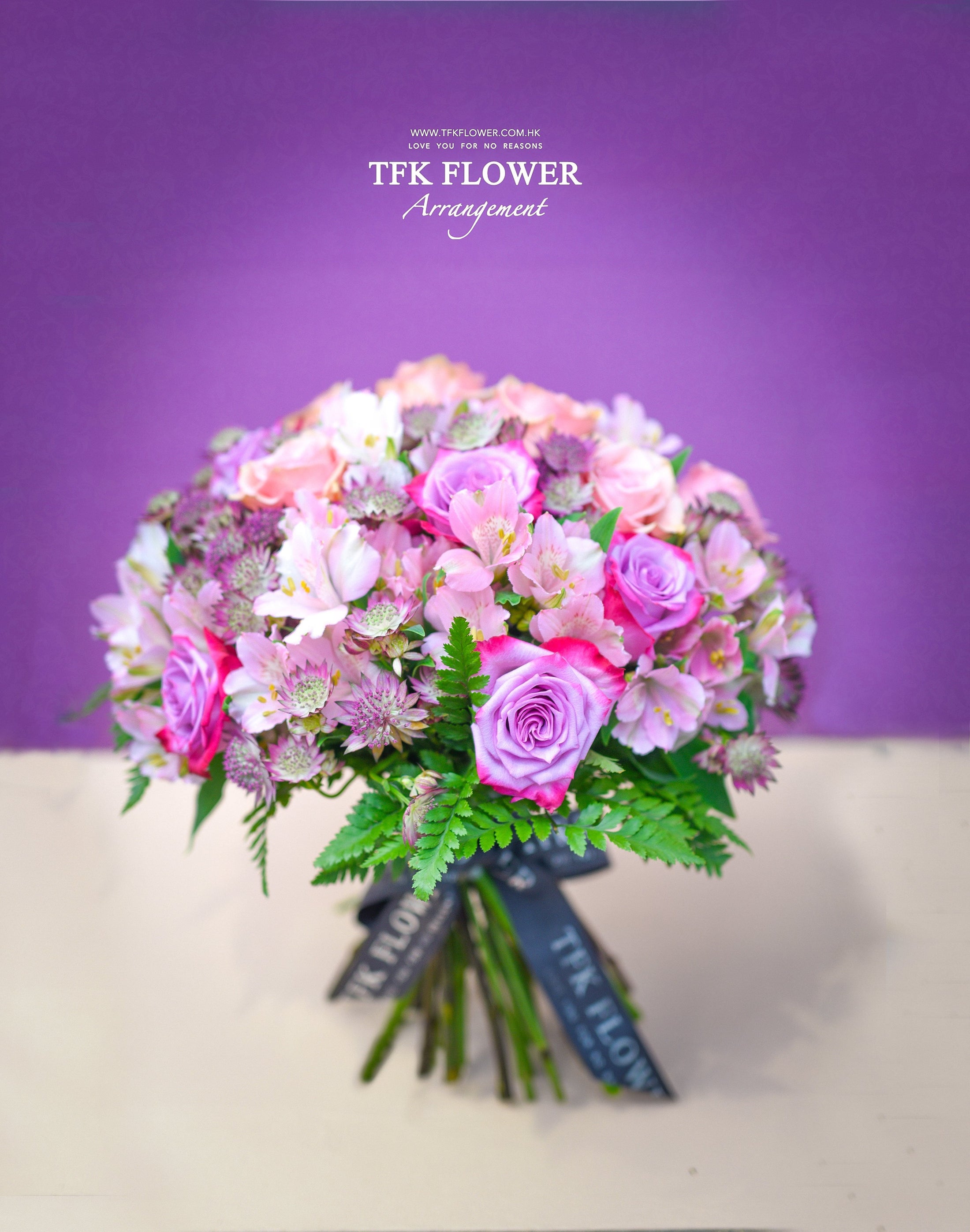 Classical Waltz Bouquet ( Deep Purple Roses and Classic Pink Roses) - TFK Flower