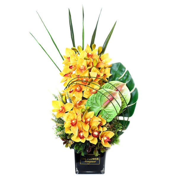 黃絲蕙蘭檯花 · Silk Cymbidium Table Arrangement