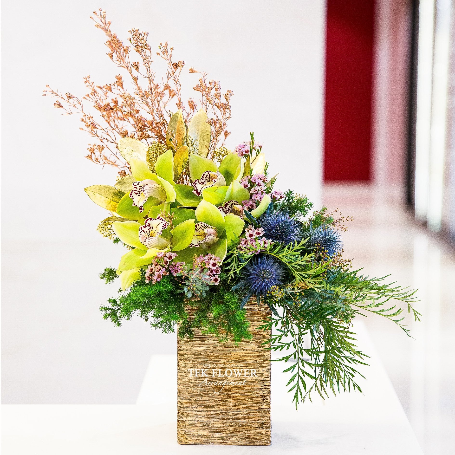 Green Cymbidium Table Arrangement - TFK Flower