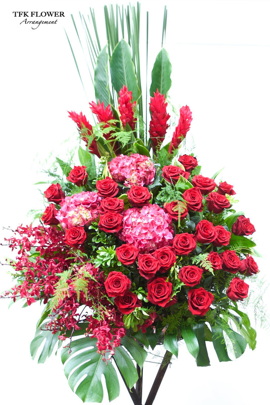 RED LUCK FLOWER BASKET STAND - TFK Flower